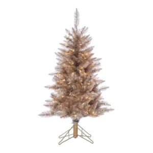 Full Rose Gold Tinsel Pre Lit LED Artificial Tuscany Tree